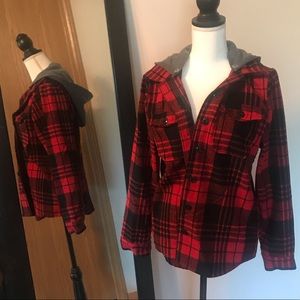 PLAID BUTTON UP HOODIE